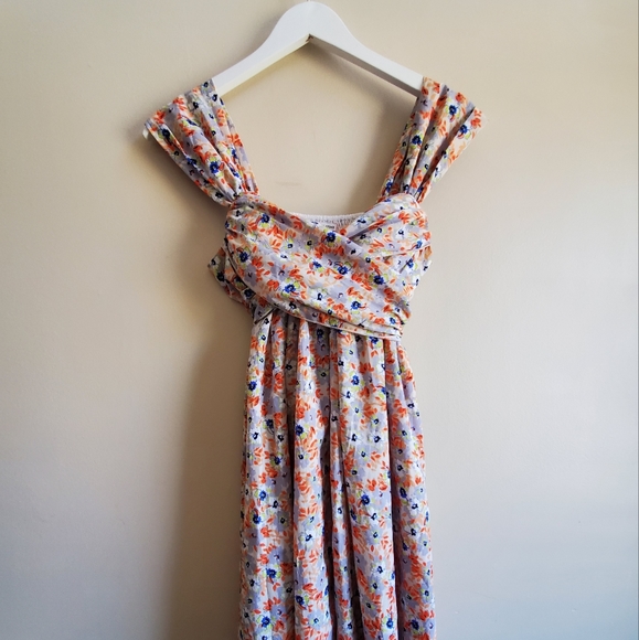 Johnny Martin floral dress with straps tie back, drape bust details, size 1 - Picture 2 of 8